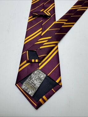 Burgundy and Gold Striped Men's Tie #0063